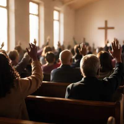Diverse Congregation Worshiping in Morning Light