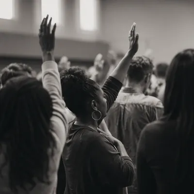 Diverse Congregation Worshiping in Modern Church