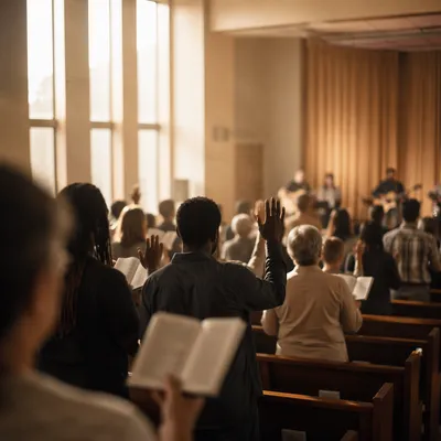Diverse Congregation Worshiping in Morning Light