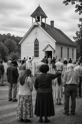 Diverse Congregation Worships Outside Rural Chapel