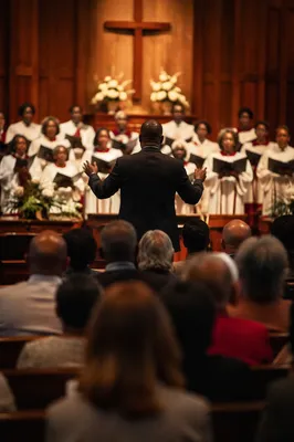 Diverse Congregation Worship in Warm Wooden Sanctuary