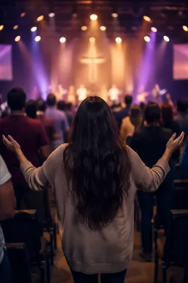 Diverse Congregation Worshiping in Warm Church Light