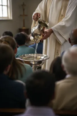 Diverse Congregation Watching Sacred Water Ritual
