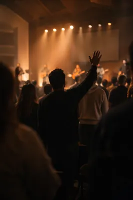 Diverse Congregation Worshiping in Warm Church Light
