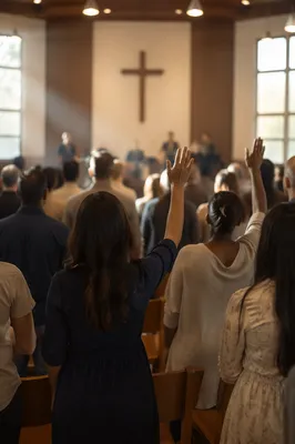 Diverse Congregation Worshiping in Sunlit Sanctuary