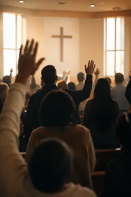 Diverse Congregation Worshiping in Sunlit Sanctuary
