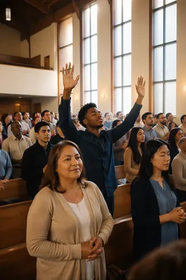 Diverse Church Congregation in Sunday Worship