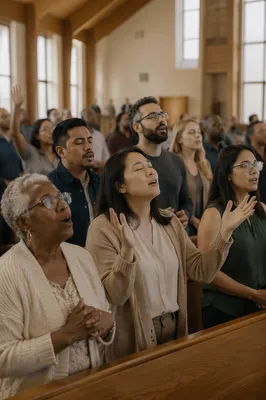 Diverse Congregation in Contemporary Worship Service