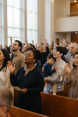 Diverse Church Congregation in Reverent Worship