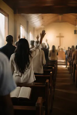 Diverse Congregation Worshiping in Wooden Chapel