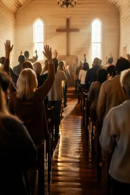 Diverse Congregation Worshiping in Wooden Chapel