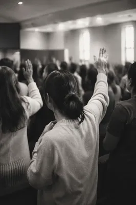 Diverse Congregation Worshiping in Modern Church