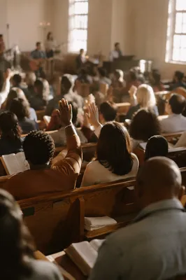 Diverse Congregation Worshiping in Morning Chapel Light