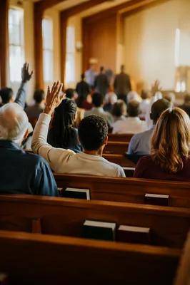 Diverse Congregation Worshiping in Wooden Sanctuary