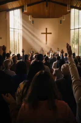 Diverse Congregation Worshiping in Morning Light