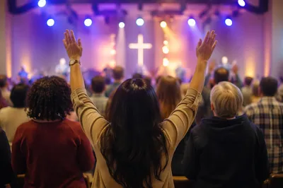 Diverse Congregation Worshiping in Modern Sanctuary