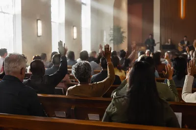 Diverse Church Congregation in Reverent Worship