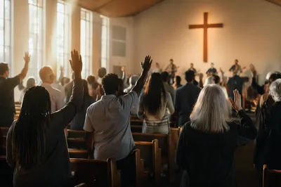 Diverse Congregation Worshiping in Modern Sanctuary