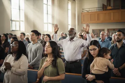 Diverse Congregation in Bright Modern Sanctuary