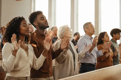Diverse Congregation Worshiping in Modern Sanctuary