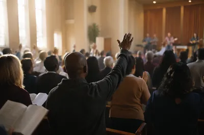 Diverse Congregation Worshiping in Morning Light