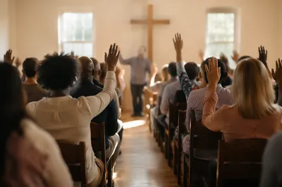 Diverse Congregation Worshiping in Warm Chapel