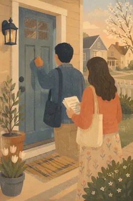Church Volunteers Knocking on Neighborhood Door