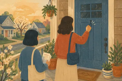 Church Volunteers Knocking on Neighborhood Door