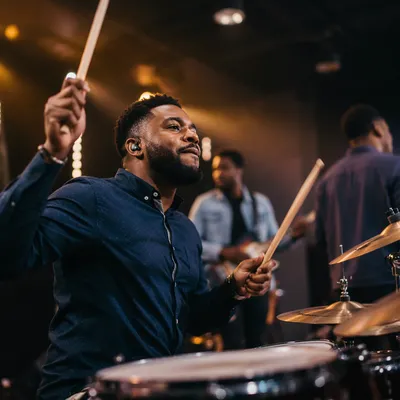 Energetic Drummer on Church Stage