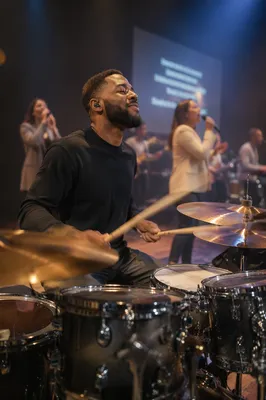Young Drummer Leading Worship Band Performance