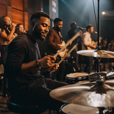 Young Drummer Leading Worship Band Performance