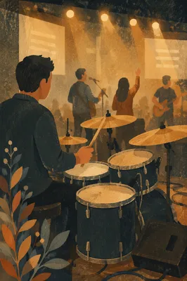 Worship Drummer on Contemporary Church Stage