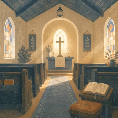 Empty Church at Dawn Prayer Moment