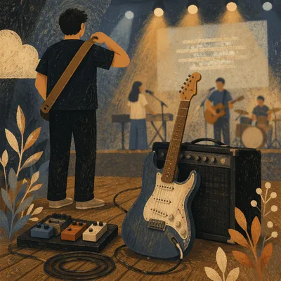 Electric Guitar on Church Worship Stage