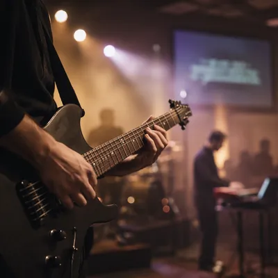 Electric Guitar Worship Rehearsal on Church Stage