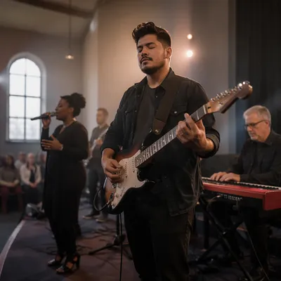 Electric Guitar Worship Band on Church Stage