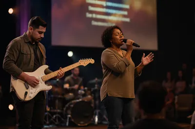 Church Worship Band on Indoor Stage