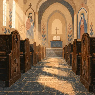Empty Church Sanctuary in Morning Light
