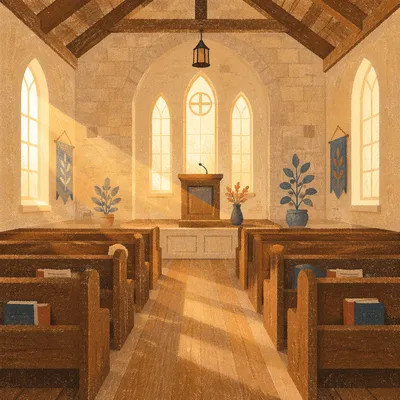 Empty Church Sanctuary in Morning Light