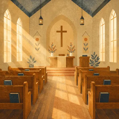 Empty Church Sanctuary in Morning Light