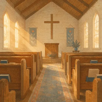 Empty Wooden Sanctuary in Morning Light
