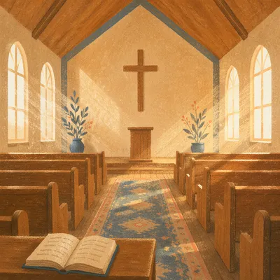 Empty Church Sanctuary in Morning Light