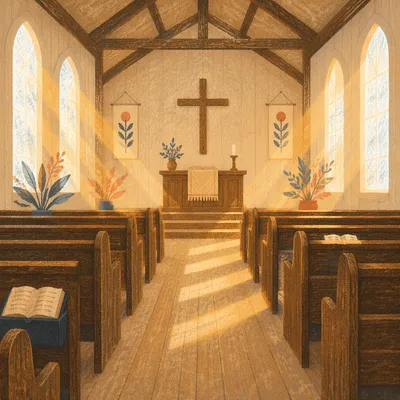 Empty Church Sanctuary in Morning Light
