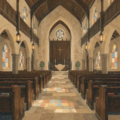 Empty Church Sanctuary in Morning Light