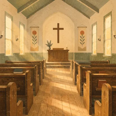 Empty Church Sanctuary in Morning Light