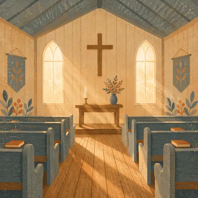 Empty Wooden Sanctuary in Morning Light