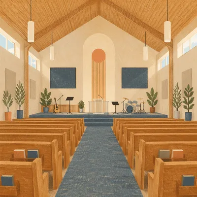 Empty Church Sanctuary in Morning Light