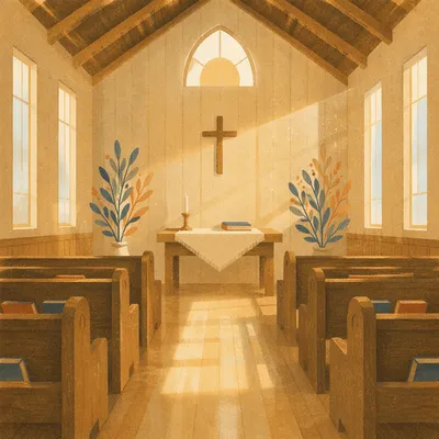 Empty Church Sanctuary in Morning Sunlight