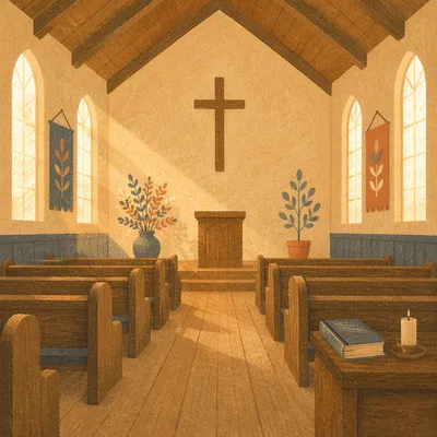 Empty Church Sanctuary in Morning Light