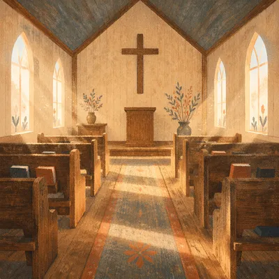 Empty Wooden Sanctuary in Morning Light